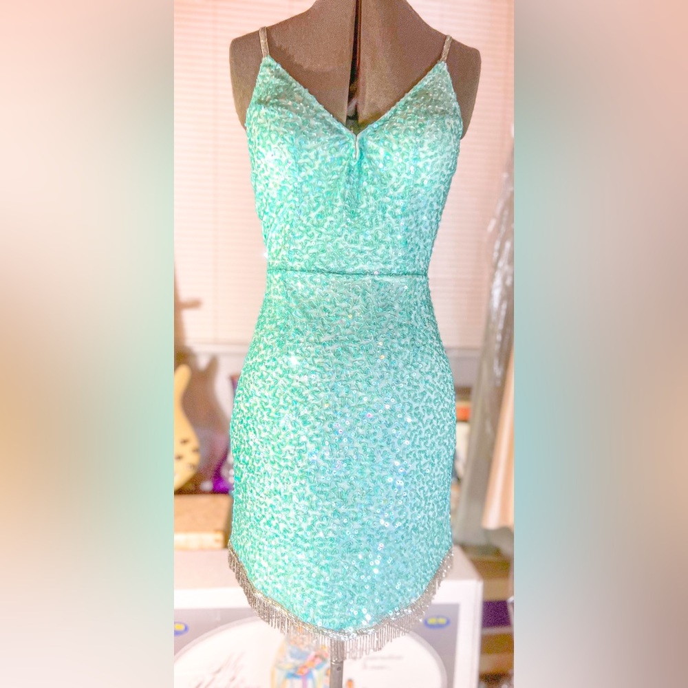 Beaded-fringe Hem Sequin Mini-Dress by Ashley Lauren, Size 8 - Picture 10 of 10